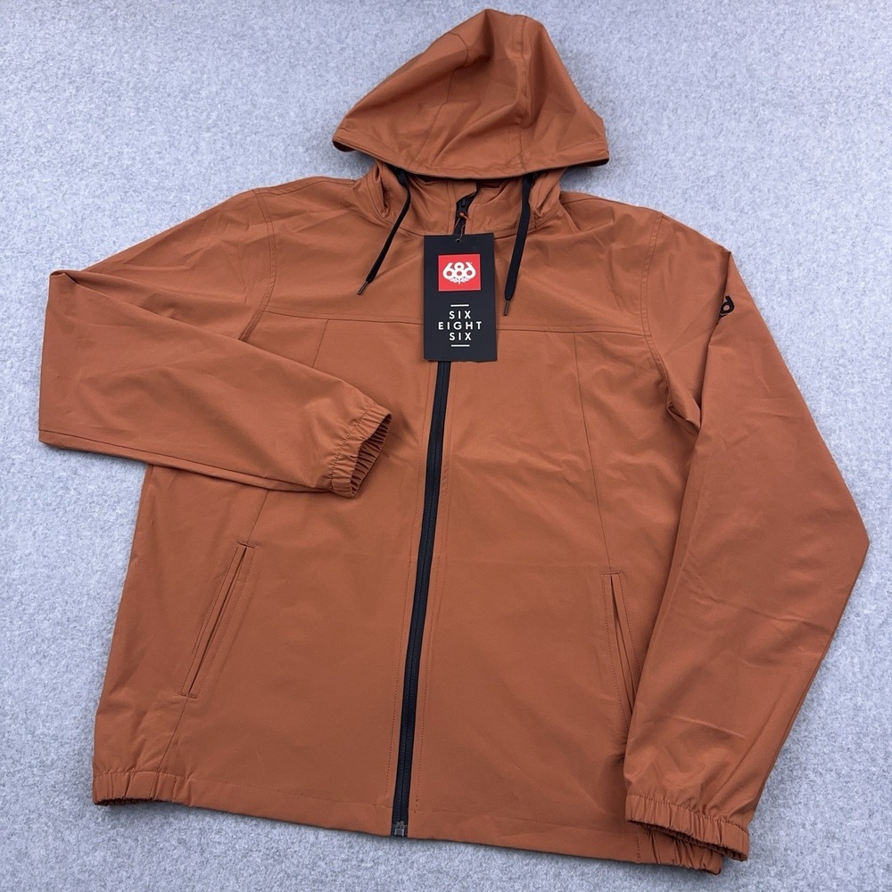 NEW 686 Unix Windbreaker Jacket Men's Small Terracotta Orange Hooded Full‎ Zip